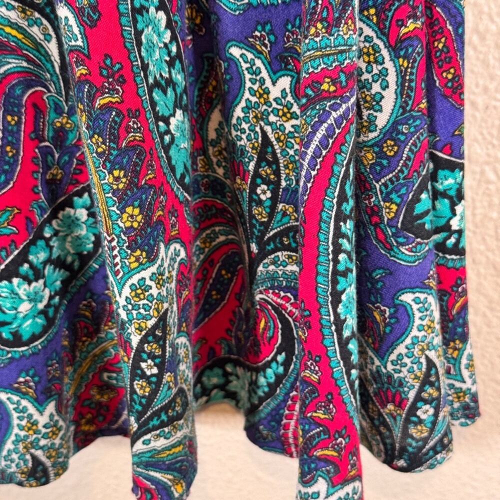 Vintage 1980s Blue Red Paisley Midi Skirt Women 6 Made USA Classic Pull On Retro - Picture 11 of 11